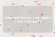 如何提升网站内容的吸引力（经验：用有效的方式来扩大你网站的名声）