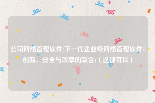 公司网络管理软件(下一代企业级网络管理软件：创新、安全与效率的融合)（这都可以）