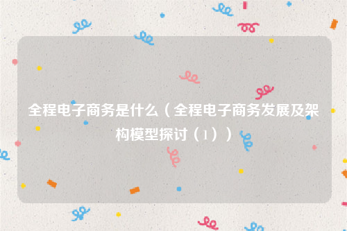 全程电子商务是什么（全程电子商务发展及架构模型探讨（1））