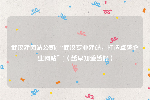 武汉建网站公司(“武汉专业建站，打造卓越企业网站”)（越早知道越好）