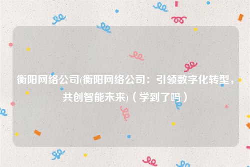 衡阳网络公司(衡阳网络公司：引领数字化转型，共创智能未来)（学到了吗）