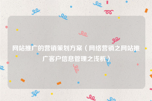 网站推广的营销策划方案（网络营销之网站推广客户信息管理之浅析）