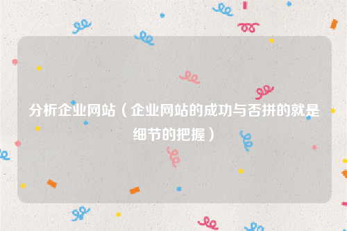 分析企业网站（企业网站的成功与否拼的就是细节的把握）